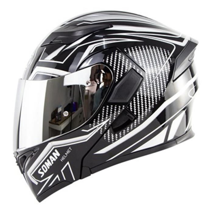 Casque Moto adulte Enfant Hors route locomotive Autoroute Chapeau de sécurité Lentille plaquée argent Noir brillant Casque intégral