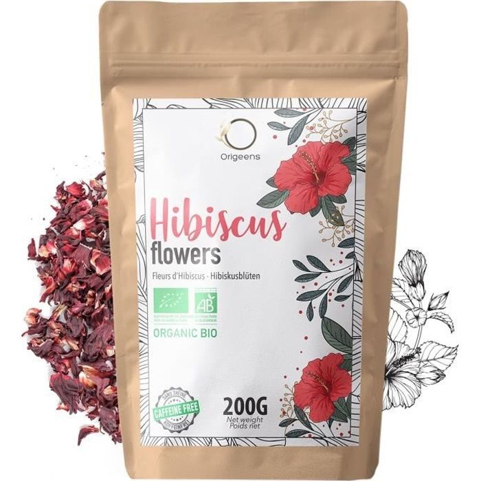 Hibiscus Bio 200g - Fleur Hibiscus pour Bissap, Thé glacé, Infusion et Tisane
