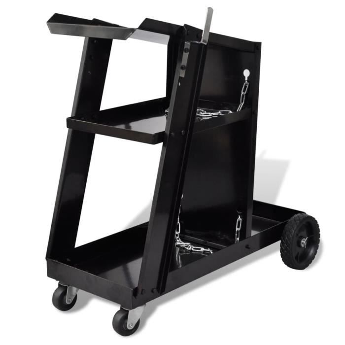 Chariot pour poste de soudure avec 3 étagères Chariot de transport Noir