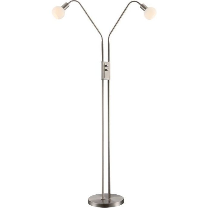 Lampadaire double liseuses LED flexible en métal acier brossé avec double variateur hauteur 148.5 cm NOIS-