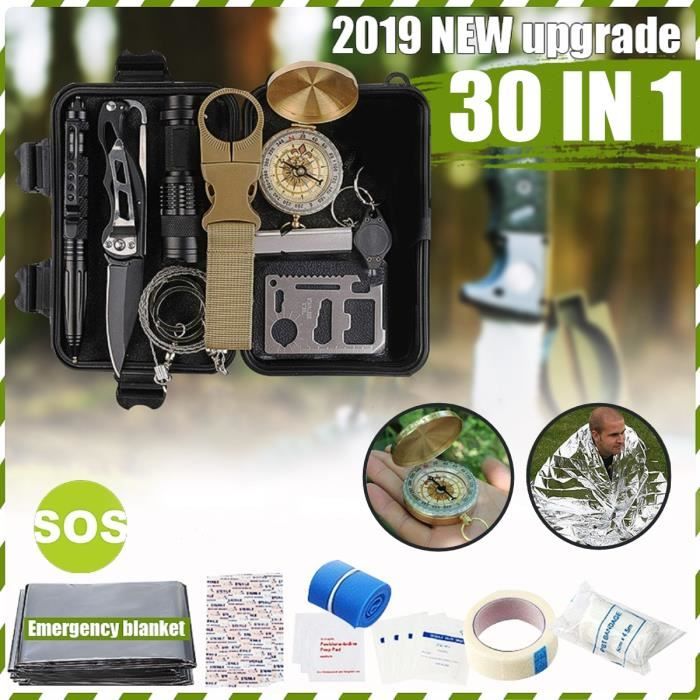 TEMPSA 30 en 1 Kit de Survies SOS d'urgence Equipement Camping Exterieur Randonnée Voiture