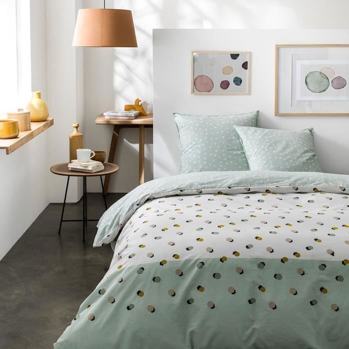 Parure de lit 2 personnes 240X260 Coton imprime blanc Graphique SUNSHINE