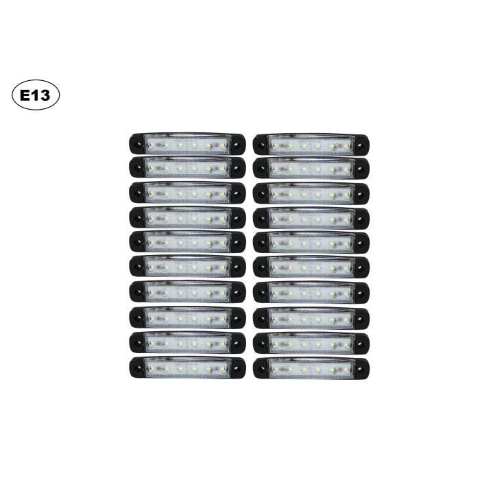 20 x 24V, 24 Volts BLANC 6 LED FEUX DE GABARIT CAMION CARAVANE SHASSIS REMORQUES