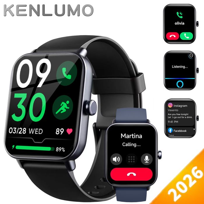 KENLUMO Montre Connectée Femme pour iPhoneSamsungAndroid1.8HD Appel BluetoothFonction FéminineFréquence CardiaqueSpO2