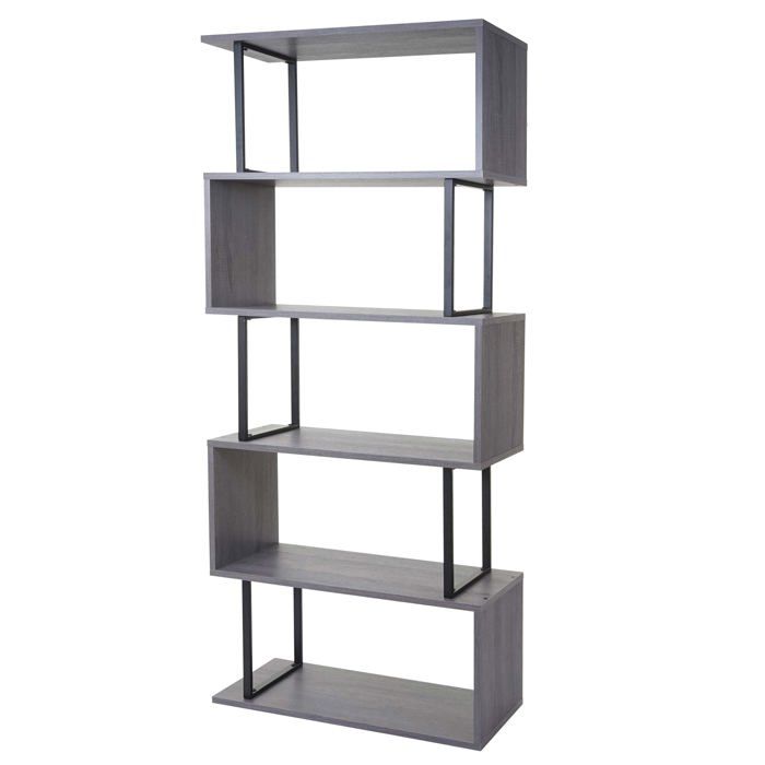 Bibliotheque etagere de salon 183x80cm 5 niveaux gris metal noir 04_0001279 Bibliotheque etagere de salon 183x80cm 5 niveaux gris metal noir 04_0001279