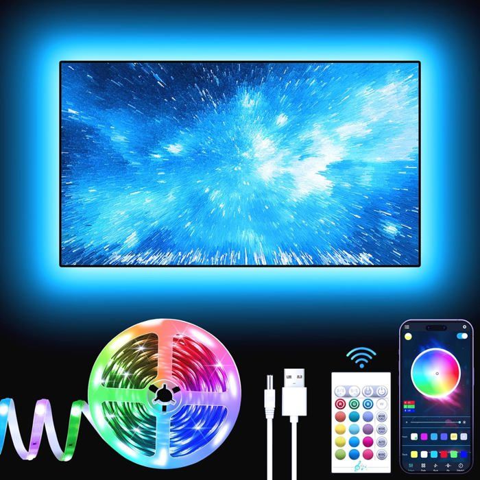 Bande LED Multicolore Pour TV – 30 LED, Télécommande, 16 Couleurs, 4 Modes, USB, Facile à Coller, Ambiance Assurée !