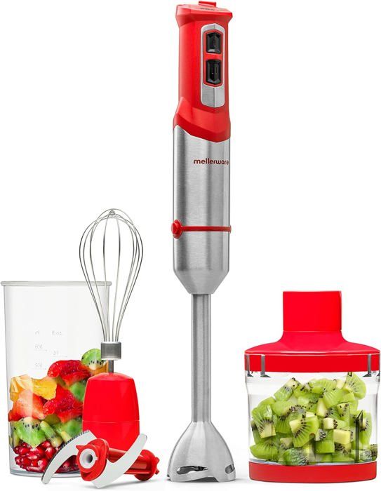 Mixeur Plongeant Smeg 700 W Rouge - Multifonction, Avec Carafe, Hachoir, Fouet Et Presse-purée, Design Rétro