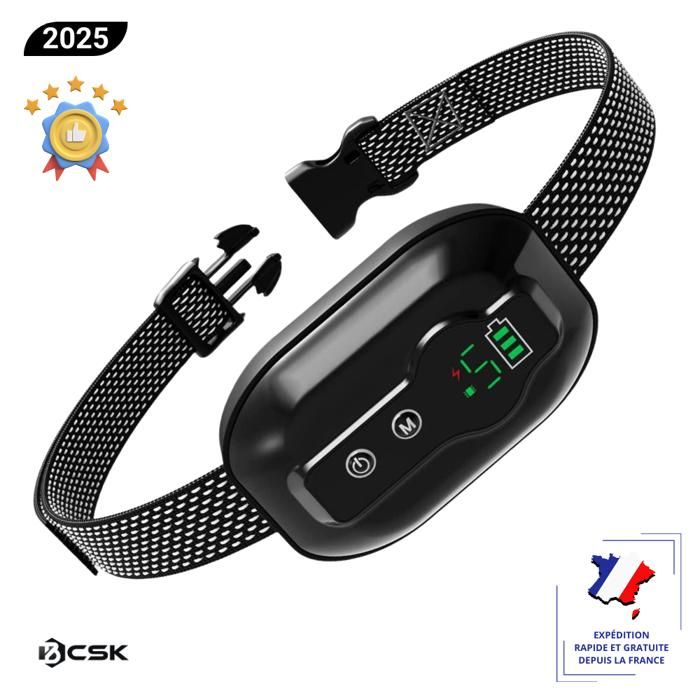 Comparer les prix de Collier anti aboiement chien BCSK® | Résiste à l’eau IP67, rechargeable, détection d’aboiement, vibration - 4 modes 5 sensibilité