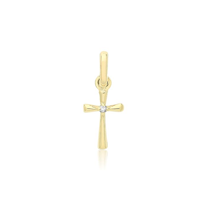 Pendentif Croix Or 9 Carats Pour Femme - Zirconium Cubique, 15mm X 6mm - Neuf étiqueté