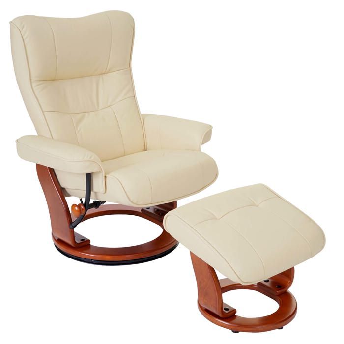 Fauteuil relax fauteuil TV pivotant avec repose pieds en cuir veritable creme cadre en bois couleur miel 04_0007832 Fauteuil relax fauteuil TV pivotant avec repose pieds en cuir veritable creme cadre en bois couleur miel 04_0007832