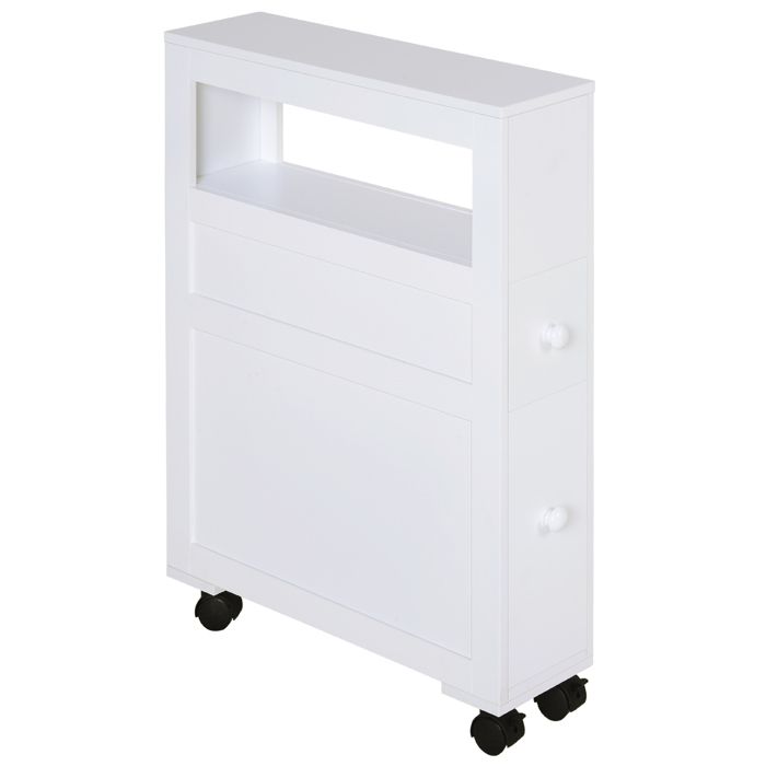 Meuble de rangement de salle de bain - HOMCOM - sur roulette - avec étagère ouverte et 2 tiroirs - 16 x 52 x 715 cm - blanc