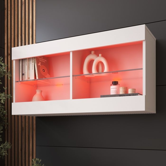 Komodee Vitrine Suspendue Horizontal Tivoli - Blanc Blanc - 100 x 50 x 29 cm - LED RVB Komodee Vitrine Suspendue Horizontal Tivoli - Blanc Blanc - 100 x 50 x 29 cm - LED RVB