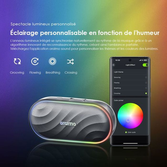 oraimo SpaceBox – Enceinte Bluetooth 5.4 autonomie 30h LEDs personnalisables lecture Bluetooth et carte MicroSD Neuf - vue 4