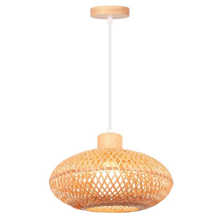 iDEGU Lustre Suspension Vintage Lampe de Plafond Industriel Abat-jour en Bambou Design Cage Ovale E27 Luminaire Style Bohème 30cm