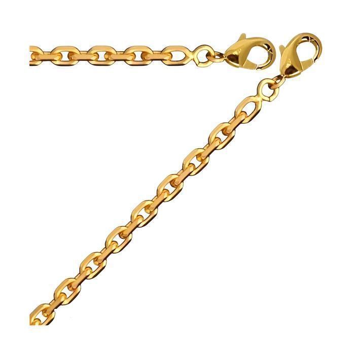 Chaîne de Cou - Maille Ovale - Forçat - 45 cm - 3 mm - Plaqué Or Jaune 750/1000 - Femme