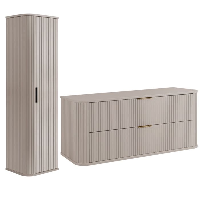 Ensemble de Meubles de Salle de Bain ELEGANCE - Meuble pour Vasque à Poser 120 cm et Armoire Murale - Cachemire