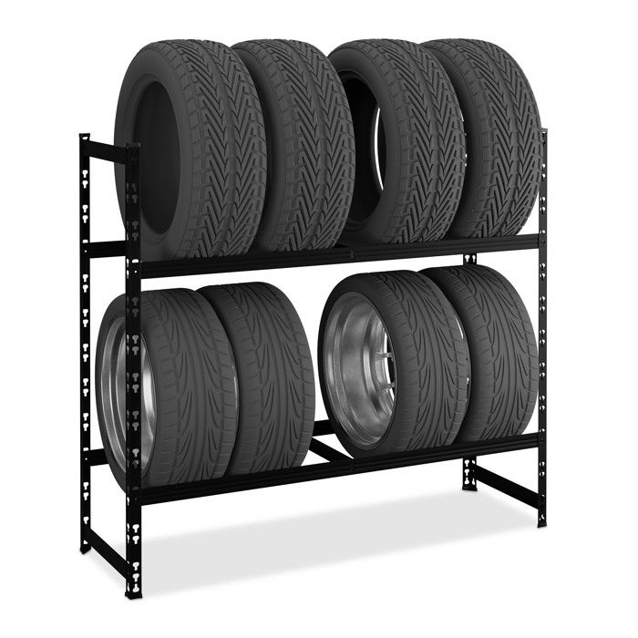 Relaxdays Rangement pour 8 pneus métallique charge max. de chaque étagère : 150 kg HxLxP : 100 x 110 x 35 cm noir
