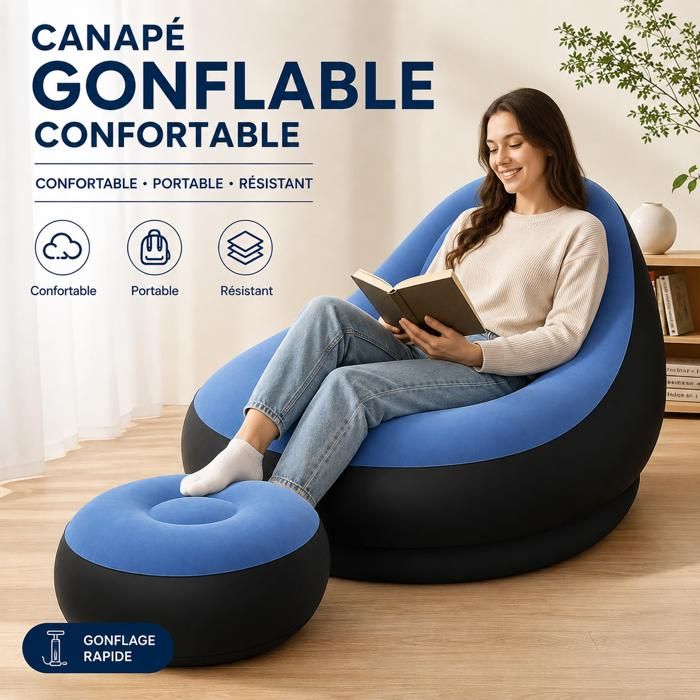 Canapé Gonflable Et Repose-Pieds Fauteuil Gonflable Exterieur Et Pouf Gonflable Exterieur Convient pour LIntér CANAPE GONFLABLE