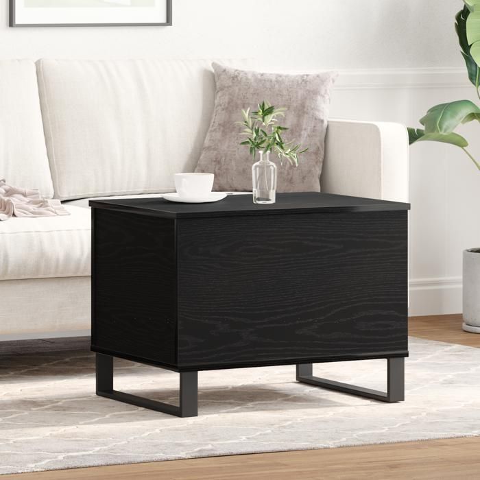JLL*TOP - Armoire basse - Table de salon - Avec Plateau Relevable Noir Chêne 60x445x45 cm Bois dingénierie LV3005