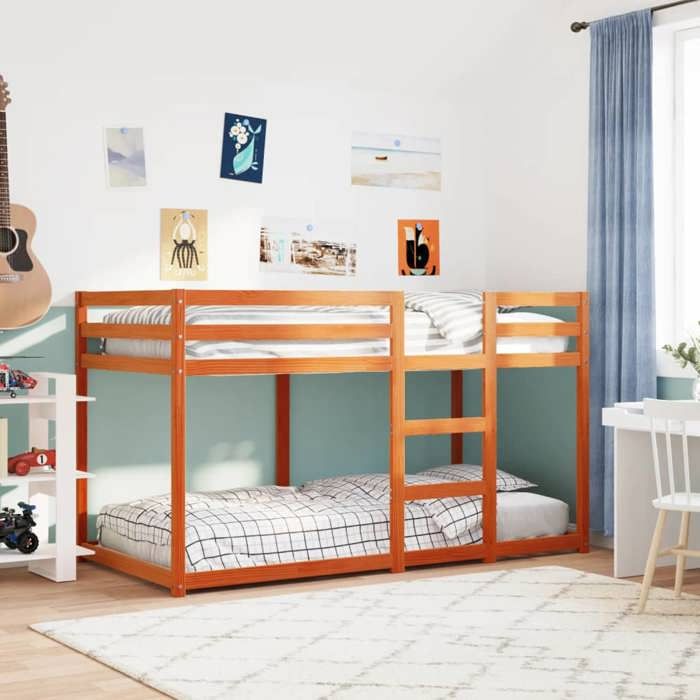 Lit superposé - VIDAXL - SOLOMON - Bois de pin massif - 90x190 cm - Cire marron