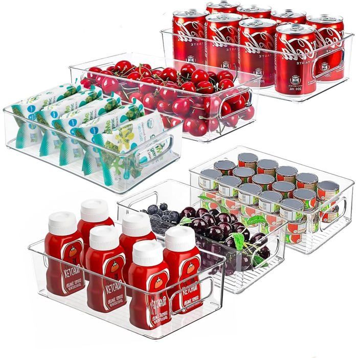 Lot De 2 Organisateurs De Réfrigérateur Transparents Empilables Avec Poignée - Rangement Cuisine Sans BPA