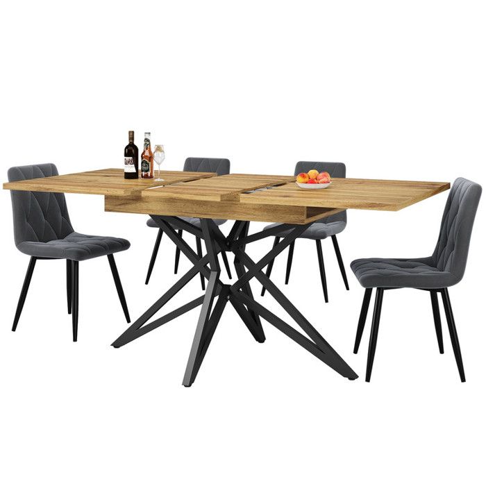 Ensemble de salle à manger (table de 120/160×68cm avec 4 chaises) table à rallonges ensemble de cuisine et salle à manger moderne