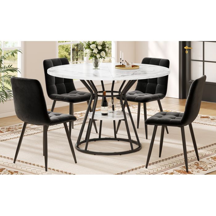 Table à manger ronde (1 pièce) Table de cuisine Table de petit-déjeuner Étiennes métalliques Marbre Or/noir