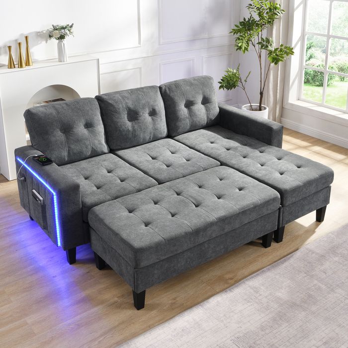 Ensemble de canapé en L 185x135x85cm - Avec repose-pieds amovible et LED - Avec USB - Combinaison libre - Gris Ensemble de canapé en L 185x135x85cm - Avec repose-pieds amovible et LED - Avec USB - Combinaison libre - Gris