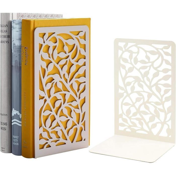 Serre Livres Métal Blanc Lot De Deux Pièces Pour Décoration De Bureau École CD Étagère Librairie Style Minimaliste Espace De