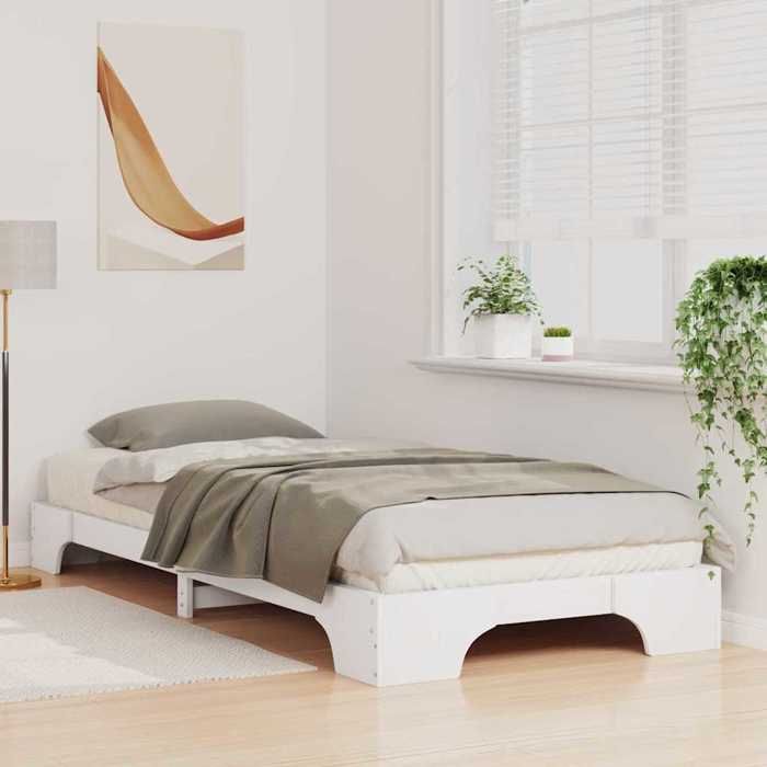 Lit surélevé avec stockage - UU - Blanc - 90x210 cm - Bois - Durable - Solide - Sans sommier - Assemblage requis