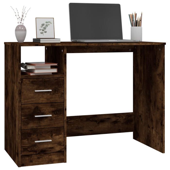 Bureau avec tiroirs en chêne fumé - WIENS - 102x50x76 cm - Bois dingénierie - Brun - 3 tiroirs - Compartiment ouvert