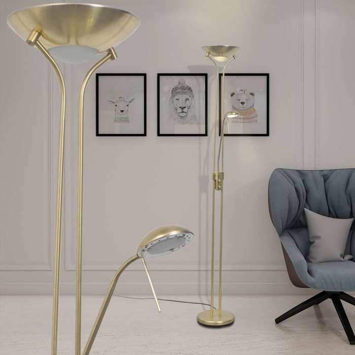 Lampadaire à LED réglable - vidaXL - 23 W - 180x25 cm - Blanc chaud - Or - Éclairage vers le haut - Lampe de lecture