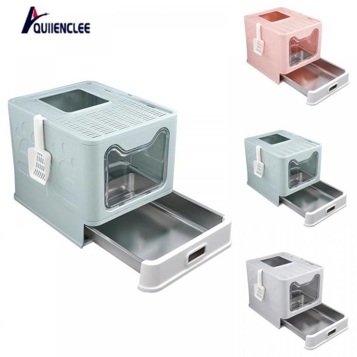 Meilleurs prix pour Bac à litière à tiroir avec pelle QUIIENCLEE vert acier inoxydable résistant à la rouille et facile à nettoyer pliable