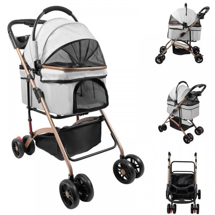 MIPAN.Poussette pour Chat 3 en1- Poussette Pour Petit Animaux Pliable - 96x70x48 cm - Poussette pour Chien/Chat de 15 kg - Noir
