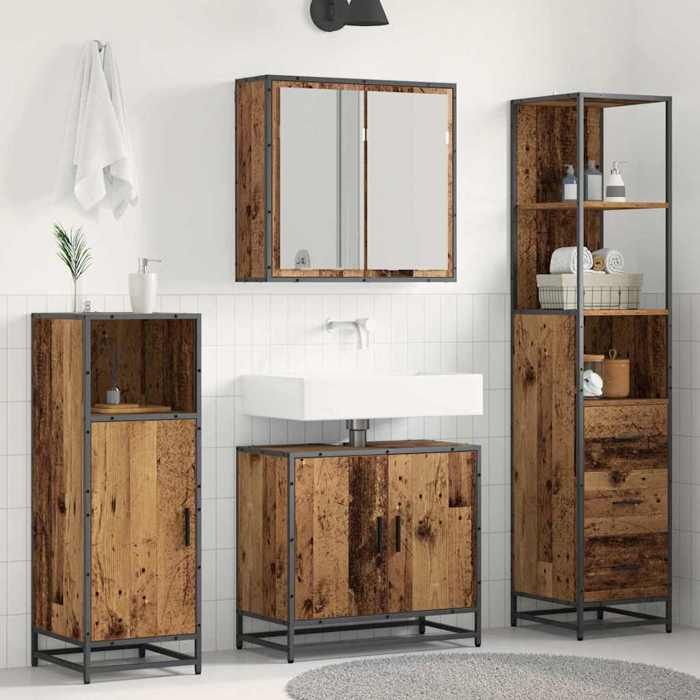 Marron Ensemble de mobilier de salle de bain 3 pièces SARAZYJ ARMOIRE WC MODERNE Bois Ancien E1705