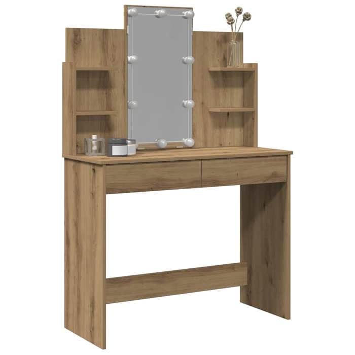 Bois Coiffeuse décor CLARENCE Pour Femme 1 personne avec lumières LED chêne artisanal 96x40x142 cm C602