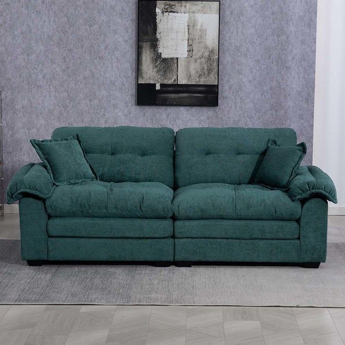 Canapé 2 places - Canapé 2 places 213 cm - Tissu chenille - Assise mémoire & ressorts ensachés - Vert