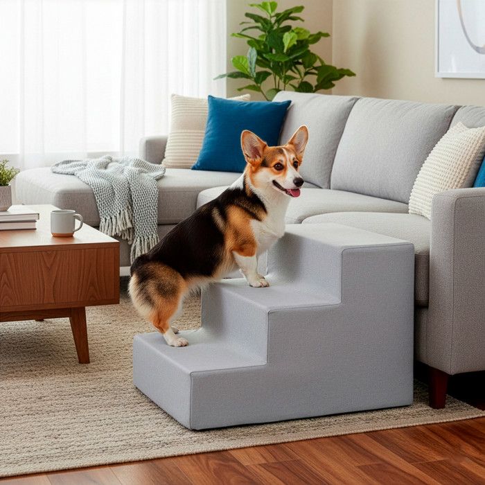 Comparer les prix de Escalier pour chiens et chats - SPRINGOS - 4 marches - mousse haute densité - housse lavable - base antidérapante