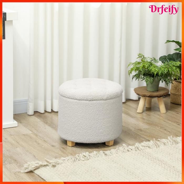 Pouf coffre rangement - AKOZON - 12017 - tissu bouclette - Ø45 x 41 cm - Rangement 40 5 L
