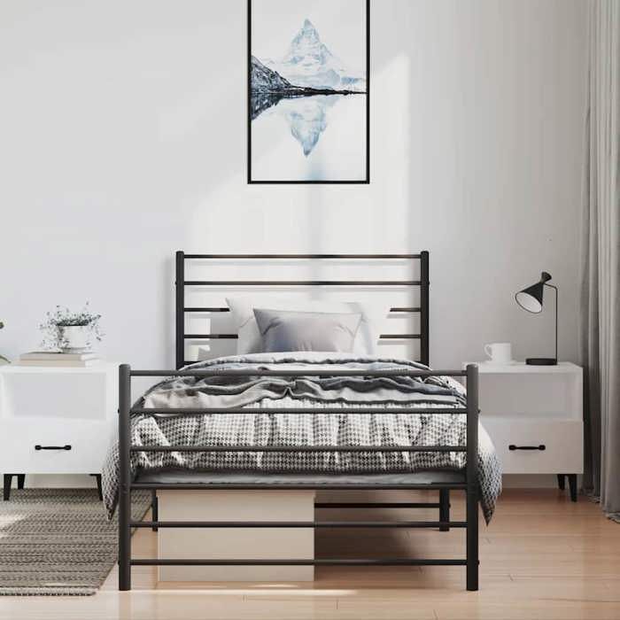 (En Promotion)Lit 1 PERSONNE 100x190cmCadre de lit Contemporain métal sans matelas avec pied de lit noir 100x190cm L279627