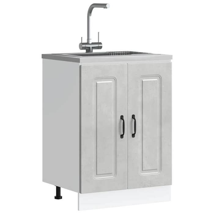 1pc Gris Armoire base/Caisson de cuisine - Magnifique Meuble bas pour évier Kalmar gris béton - Bois dingénierie CL2343395