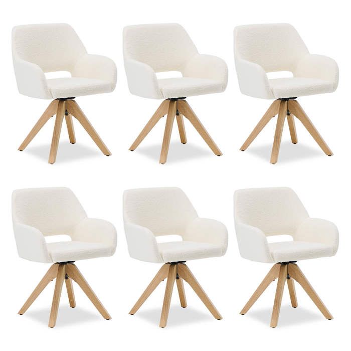 Chaise rembourrée Tissu Teddy Blanc Ensemble de 6 pivotant avec accoudoirs Cuisine Salle à manger Bureau Chaise rembourrée Tissu Teddy Blanc Ensemble de 6 pivotant avec accoudoirs Cuisine Salle à manger Bureau