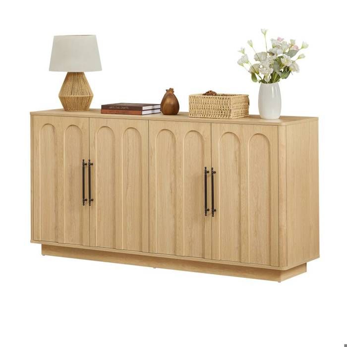 Buffet 160 x 40 x 80 cm 2 portes avec charnières soft-close et fixation murale MDF décor chêne