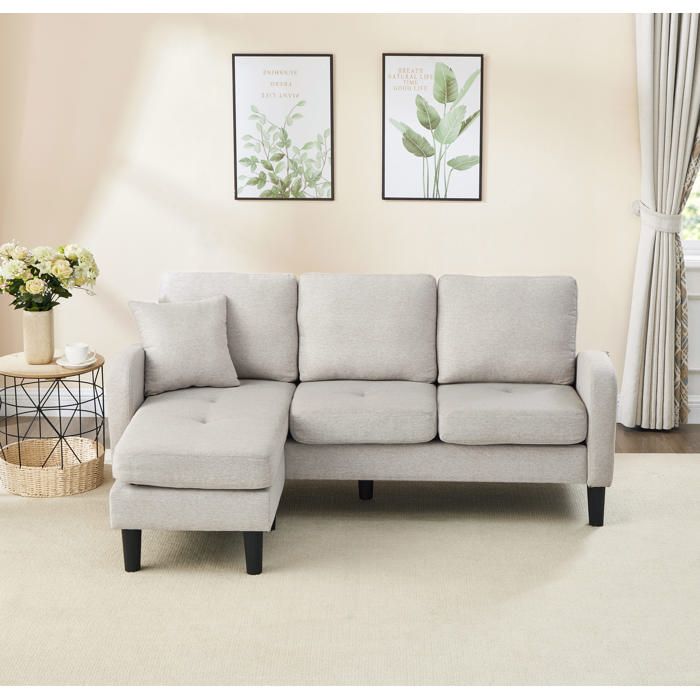 Canapé dangle - KOMHTOM - Canapé dangle en L 3 places - Réversible (méridienne G/D) - Tissu coton-lin - Beige‑gris Canapé dangle - KOMHTOM - Canapé dangle en L 3 places - Réversible (méridienne G/D) - Tissu coton-lin - Beige‑gris