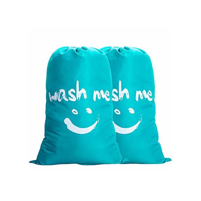 Lot de 2 Large Sacoche à Linge Pliable Sac de Rangement Lavable avec Nylon Corde Léger Sac Portable  Blue