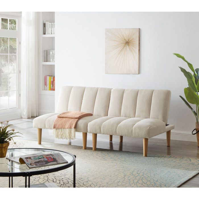 Canapé Convertible 2 Places Velours Côtelé 167cm Banquette Lit dAppoint avec Dossier Réglable pour Studio et Petit Salon