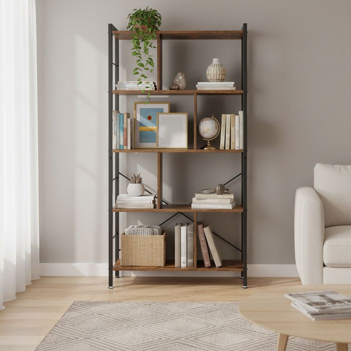 Bibliothèque Étagère à 5 Niveaux pour Bureau à Domicile Marron et Noir Bibliothèque Étagère à 5 Niveaux pour Bureau à Domicile Marron et Noir