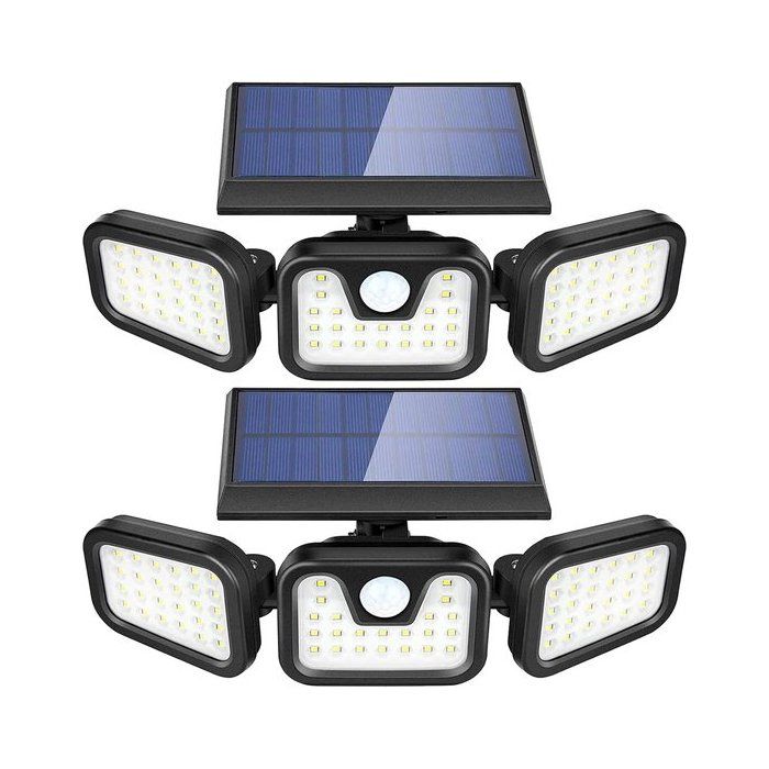 2pcslampes solaires dextérieur projecteurs sécurité solaires couleur 6500K 3000 lumens détecteur mouvement