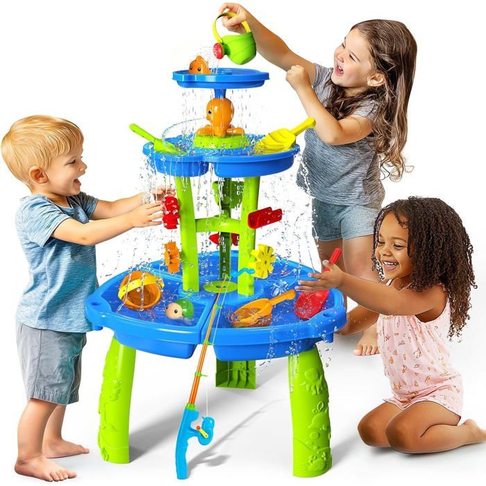 Table Eau Et Sable 3 Niveaux CozyBomB – Roue Hydraulique, Pêche, 23 Pièces – Dès 1 An
