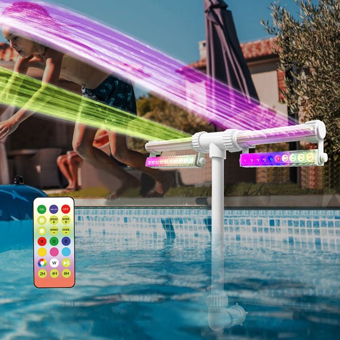 Fontaine de piscine WILITTO LED 7 couleurs double jet réglable système de refroidissement télécommande étanche timing blanc 50x42cm